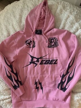 rebels Pink Graphic Hoodie with Black Label Detail